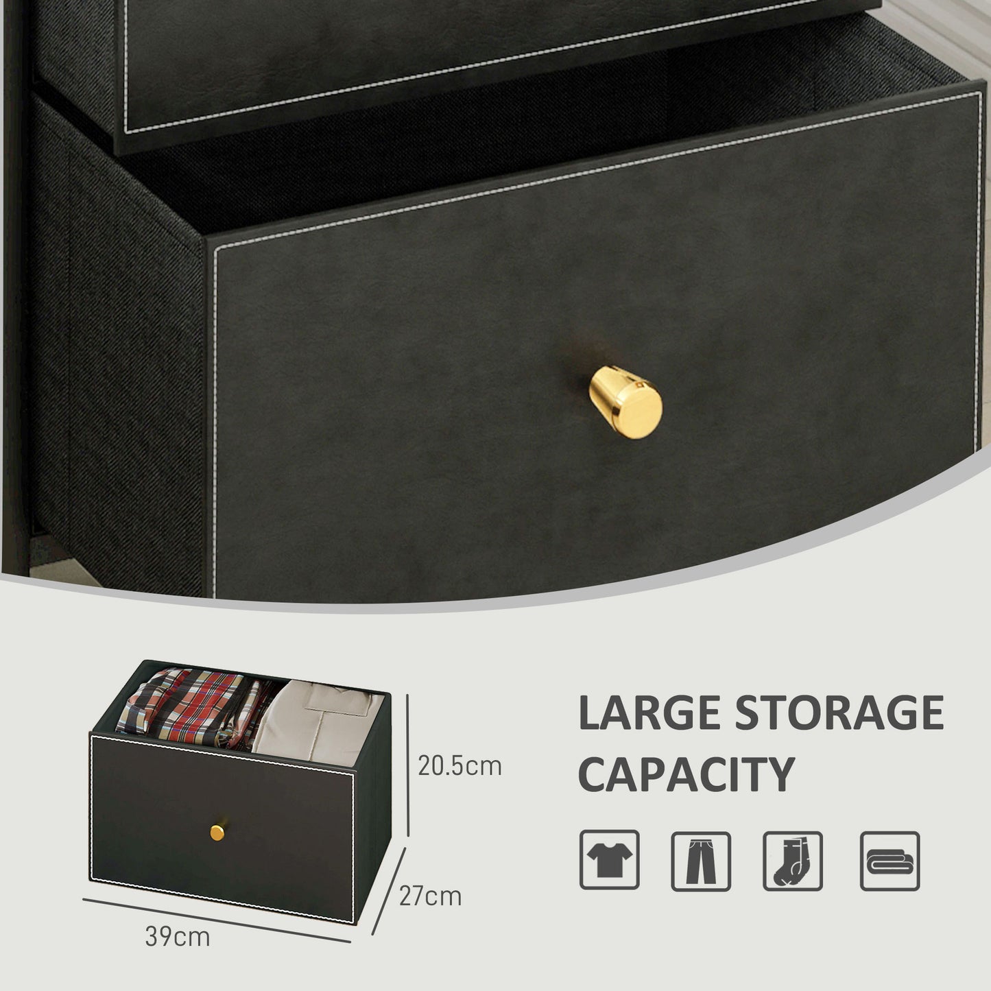 Ditari Faux Leather Black 3 Drawer Front Panel Storage Chest