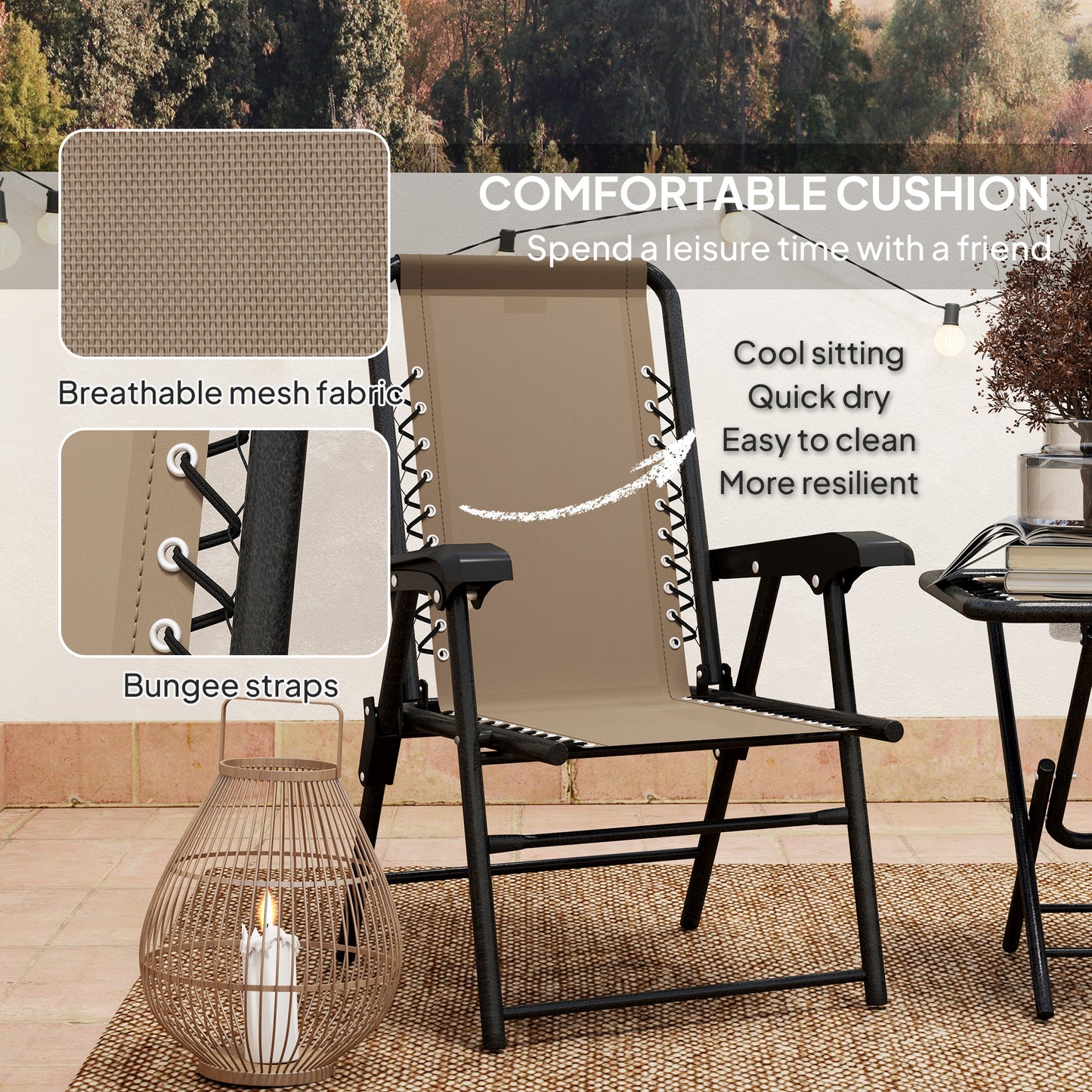Fihake Metal Khaki Cream 3 Piece Garden Bistro Table And Chair Set