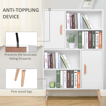 Nefi Wood White Freestanding Bookcase Sideboard With Adjustable Shelves And 2 Doors