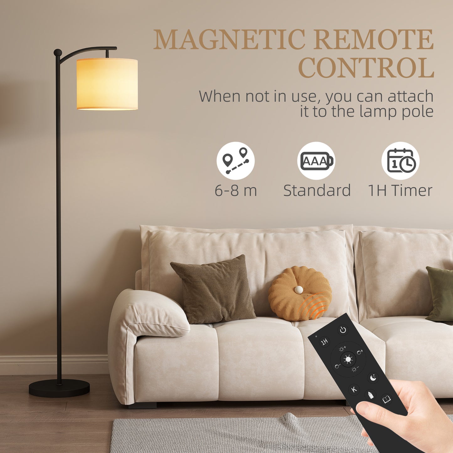 Mota Nelo Metal Black LED Floor Lamp With Remote Control And Slim Modern Profile