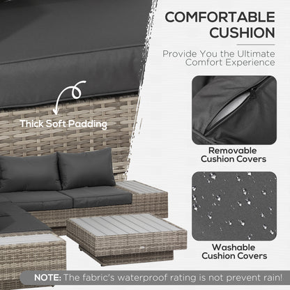 Vaneno Rattan Light Grey 5 Seater Outdoor Corner Sofa And Coffee Table Set With Cushions