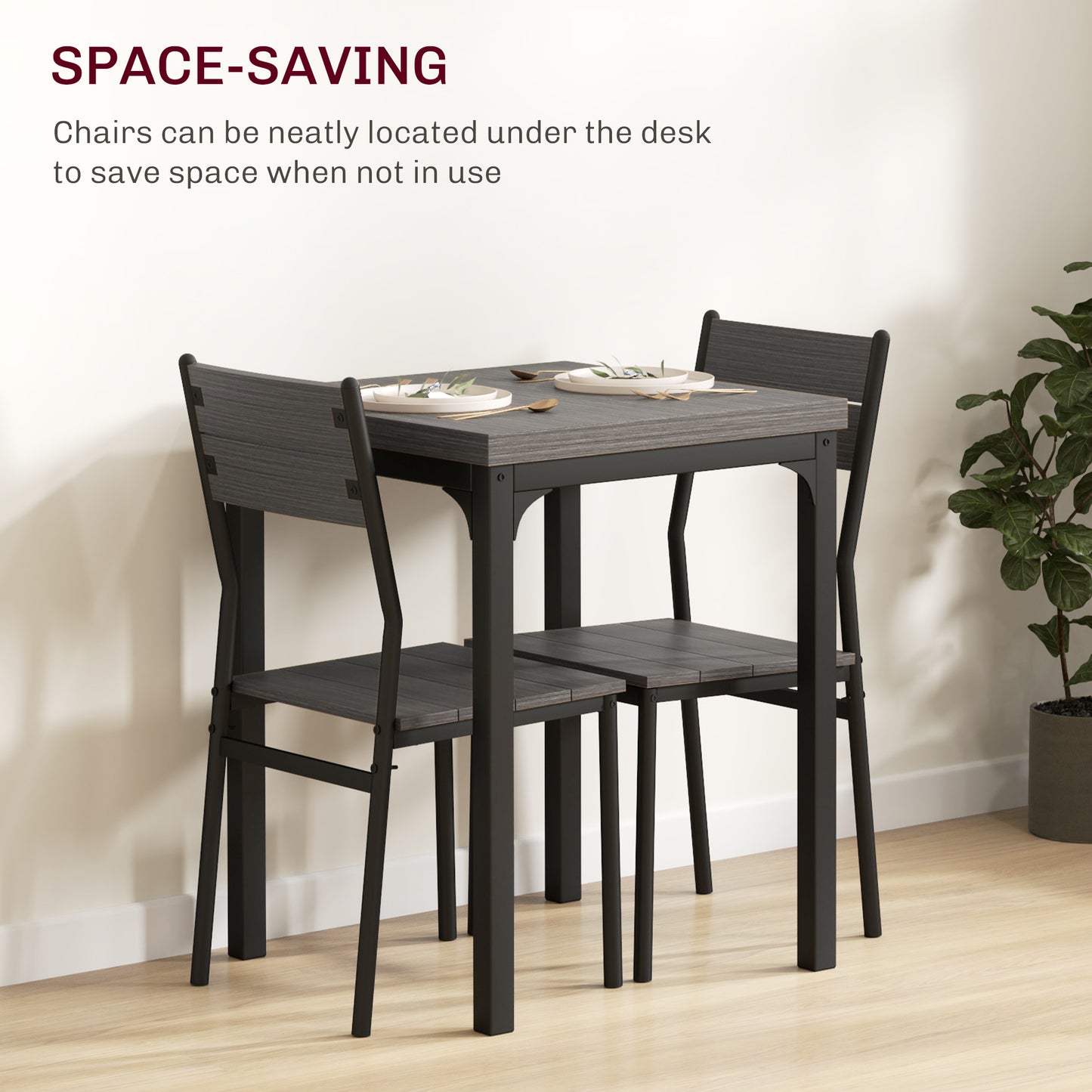 Bani Wooden Grey Wood Grain 3 Piece Compact Dining Set