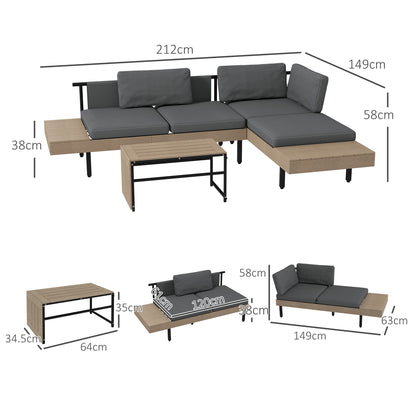 Vivino Metal Grey 3 Piece L Shaped Outdoor Garden Sofa Set with Coffee Table and 2 Side Tables