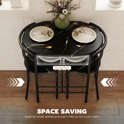 Tolo Black Compact 3 Piece Dining Table And Chair Set