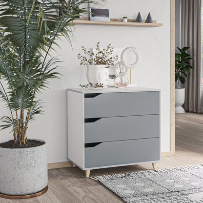 Thako Wood Grey 3 Drawer Chest With Natural Wood Angled Legs
