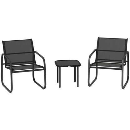 Macolu Metal Black 3 Piece Garden Seating Set With Table And Chairs