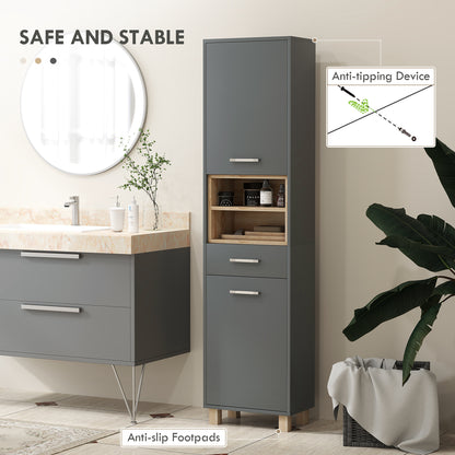 Suna Tall Bathroom Storage Cabinet With Moisture Resistant Board Finish Matte Grey