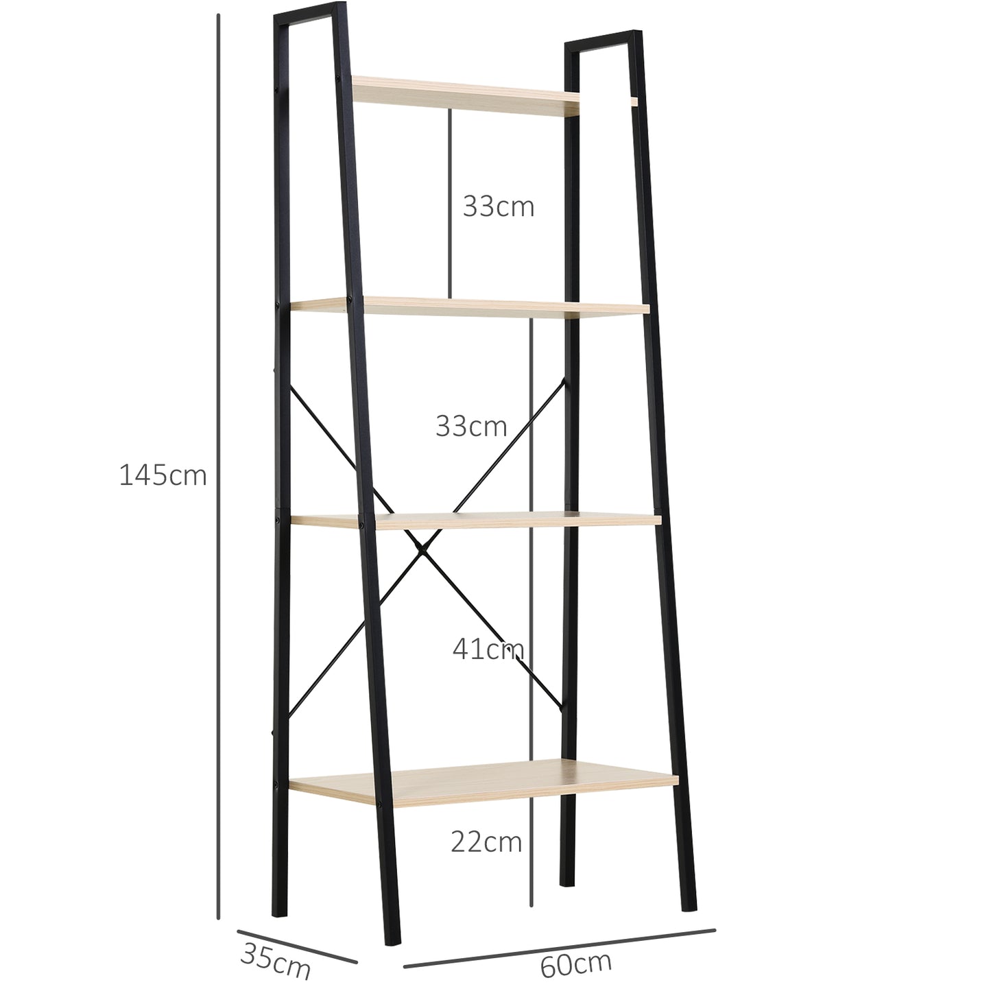 Karafi Lura Wood And Metal Oak And Black 4 Tier Ladder Style Bookshelf
