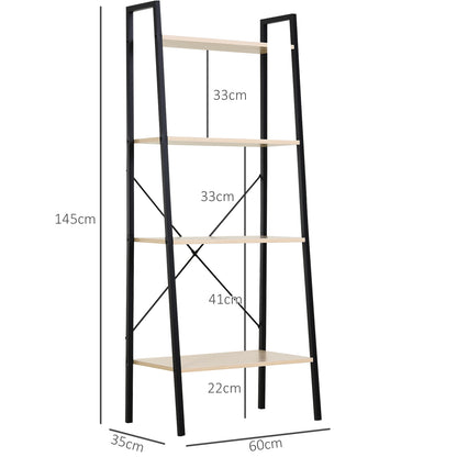 Karafi Lura Wood And Metal Oak And Black 4 Tier Ladder Style Bookshelf