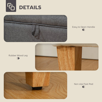 Doma Linen Grey Compact Storage Footstool With Storage Natural Wooden Legs