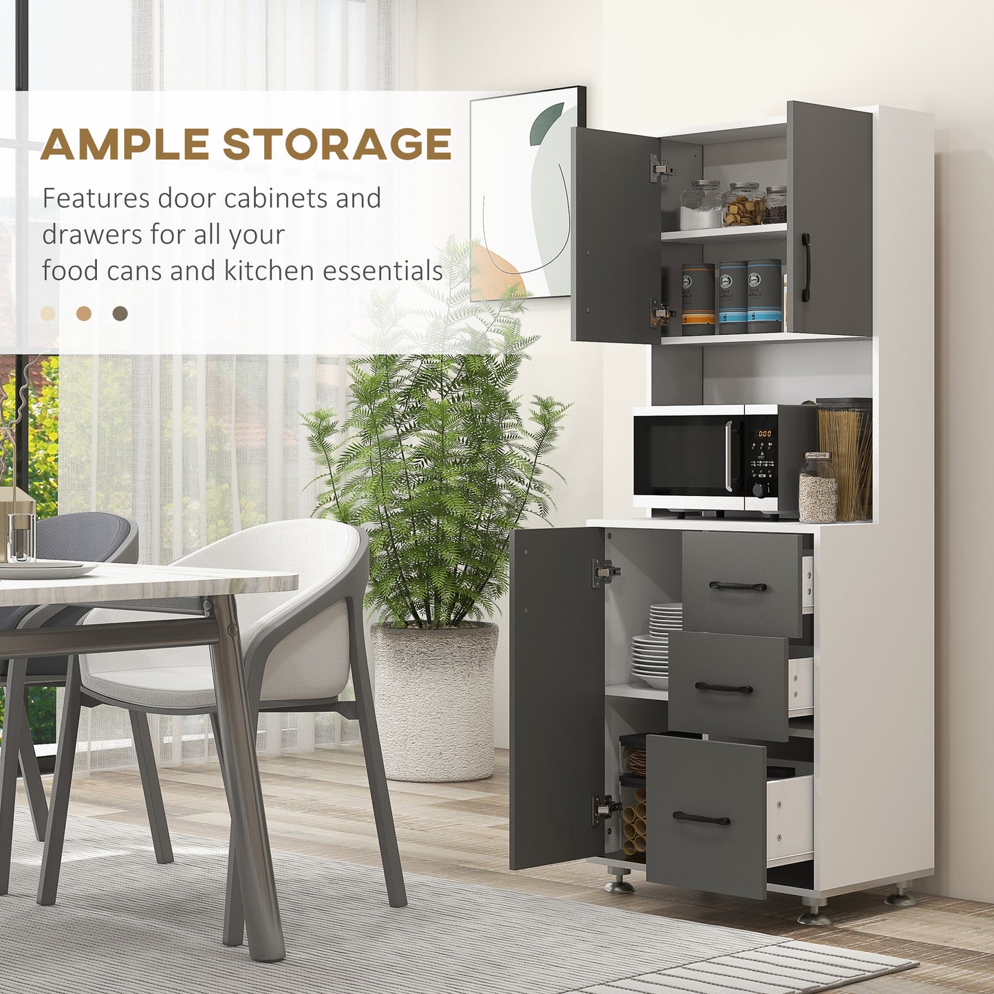 Saseve Wooden Grey Modern Kitchen Cupboard With 3 Drawers And OFauxn Counter