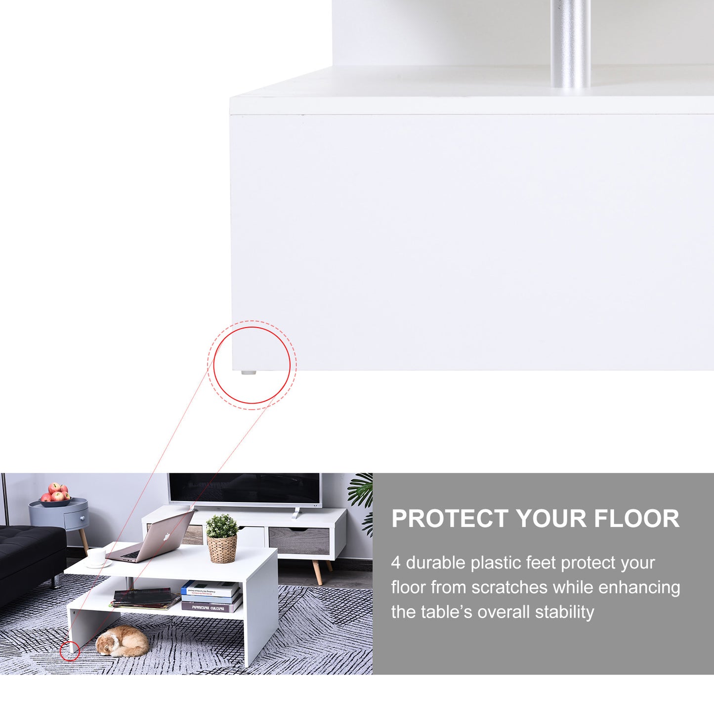 Vifama Wooden White 2 Tier Coffee Table With Open Shelving And Aluminium Supports