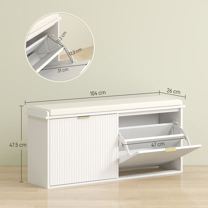Fasu Liha Wooden White 10 Pair Shoe Bench With Cushioned Top