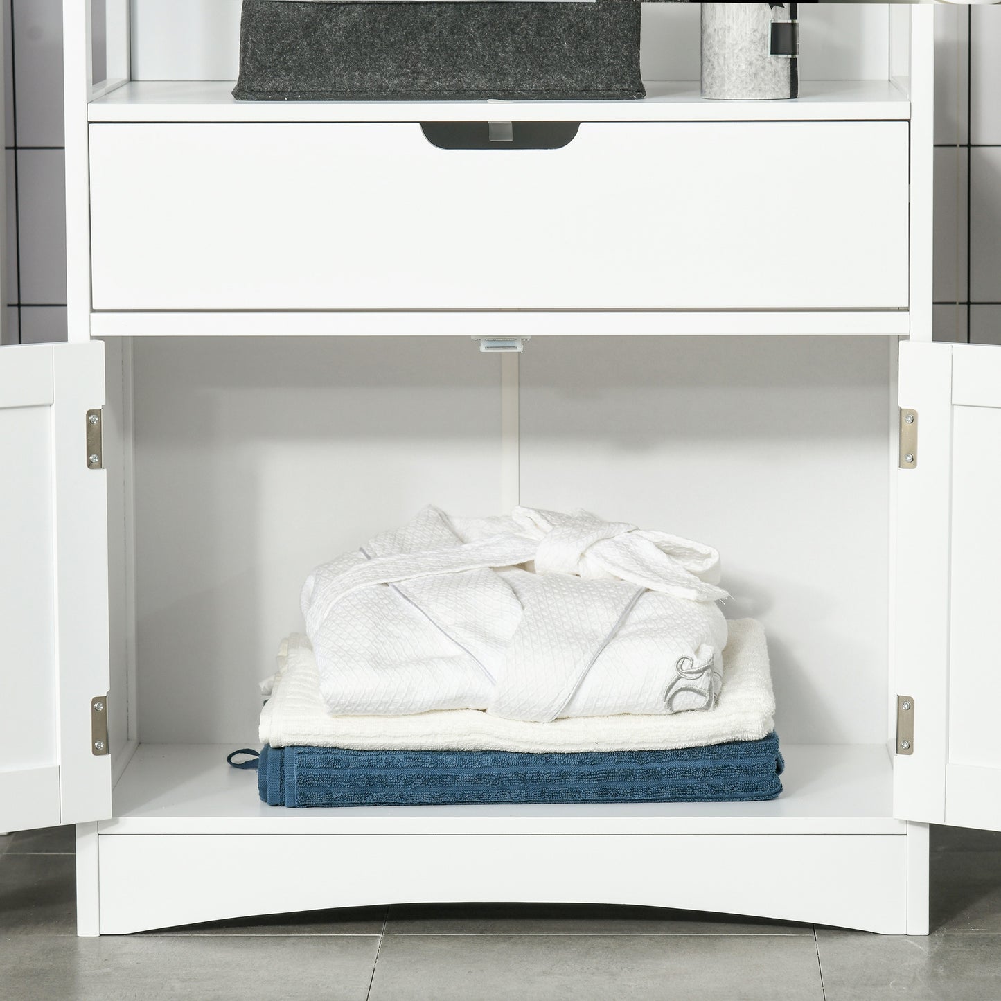 Disarike White Freestanding Storage Cabinet With Shelves Drawers And Double Doors For Bathroom Or Kitchen