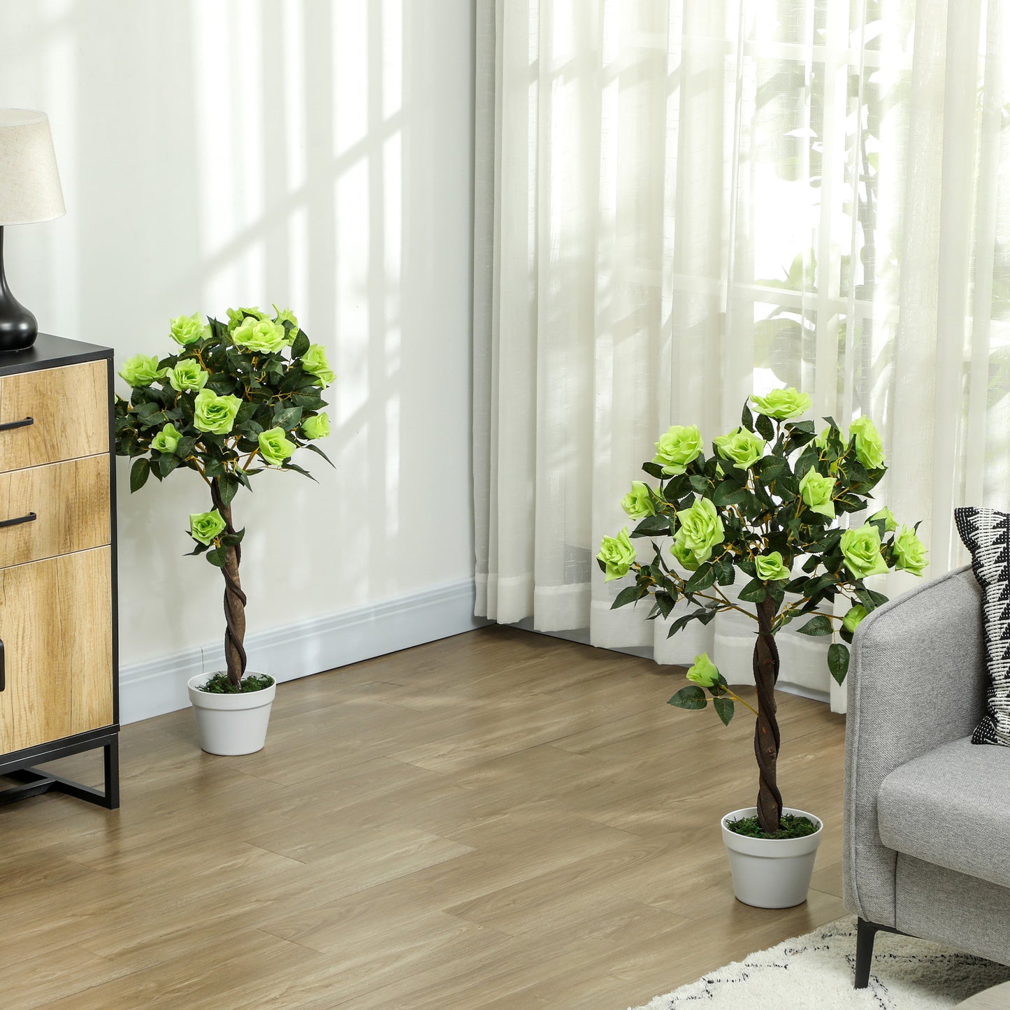 Payo Pair Of Artificial Rose Style Trees In Green Finish