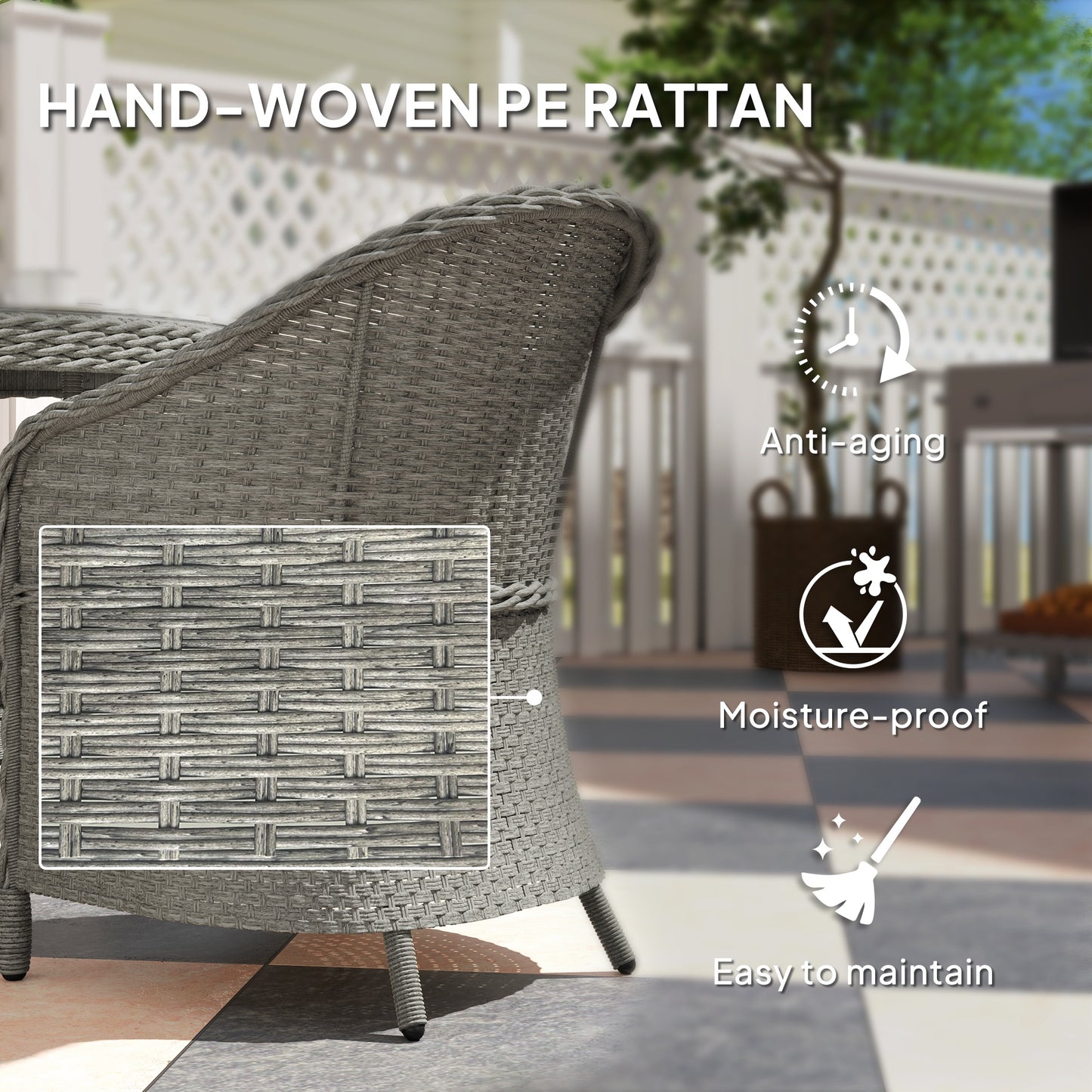 Sepa Rattan Grey 4 Seater Outdoor Dining Set With Cushions And Glass Top Table With Parasol Hole