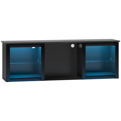 Filu Nara 160cm Wooden Black TV Stand With LED Lighting And Storage For 65 Inch Screens