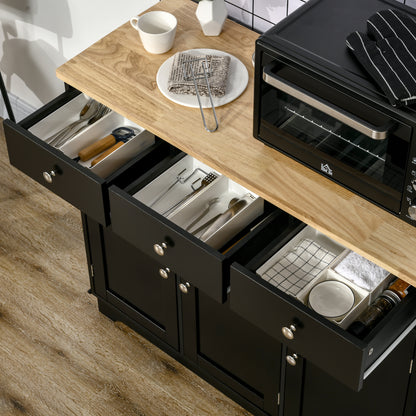 Totoro Black Sideboard With Natural Top 3 Doors 3 Drawers 3 Shelves