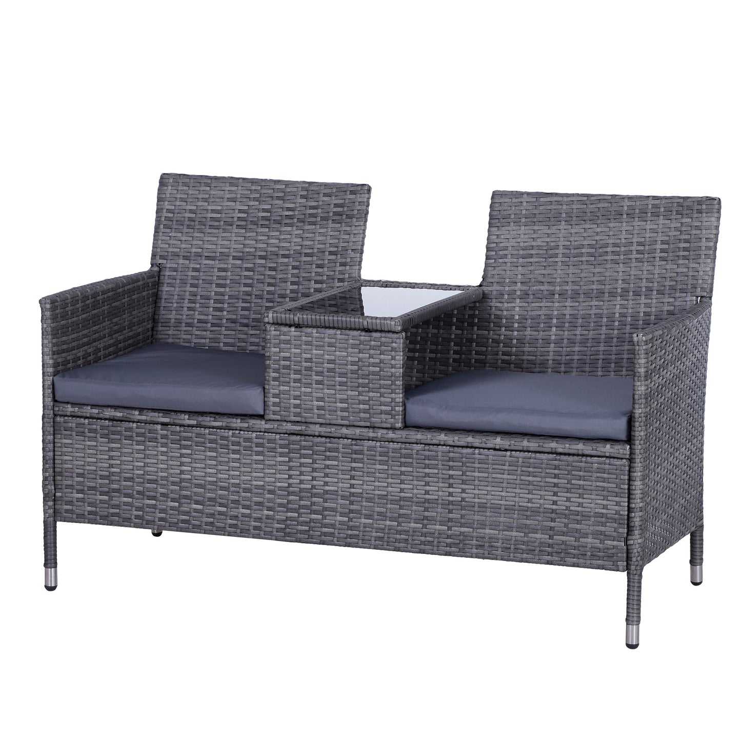 Tapata Rattan Grey 2 Seater Outdoor Garden Bench With Central Table