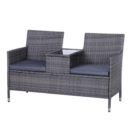 Tapata Rattan Grey 2 Seater Outdoor Garden Bench With Central Table
