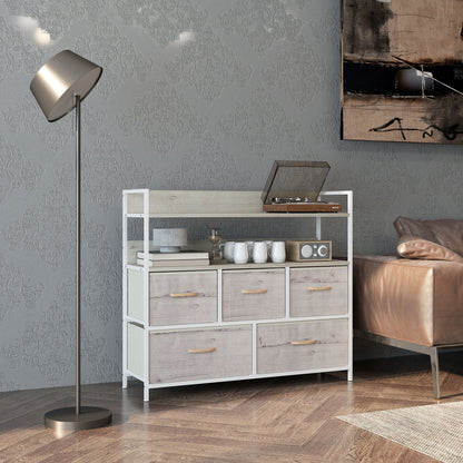 Nakatte White Metal and Grey Fabric 5 Drawer Storage Chest