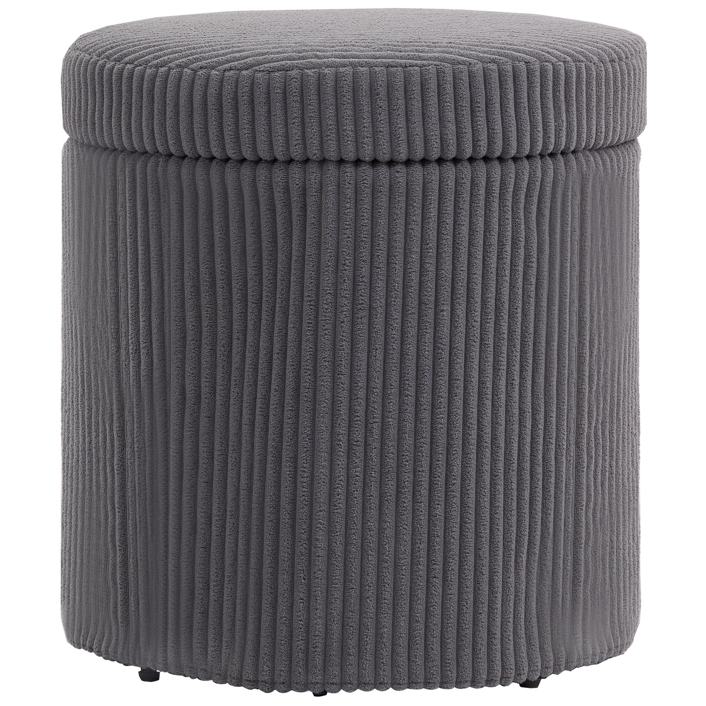 Yoluha Round Grey Corduroy Storage Footstool With Removable Lid