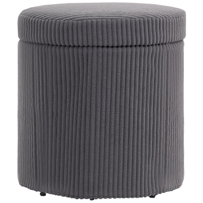 Yoluha Round Grey Corduroy Storage Footstool With Removable Lid