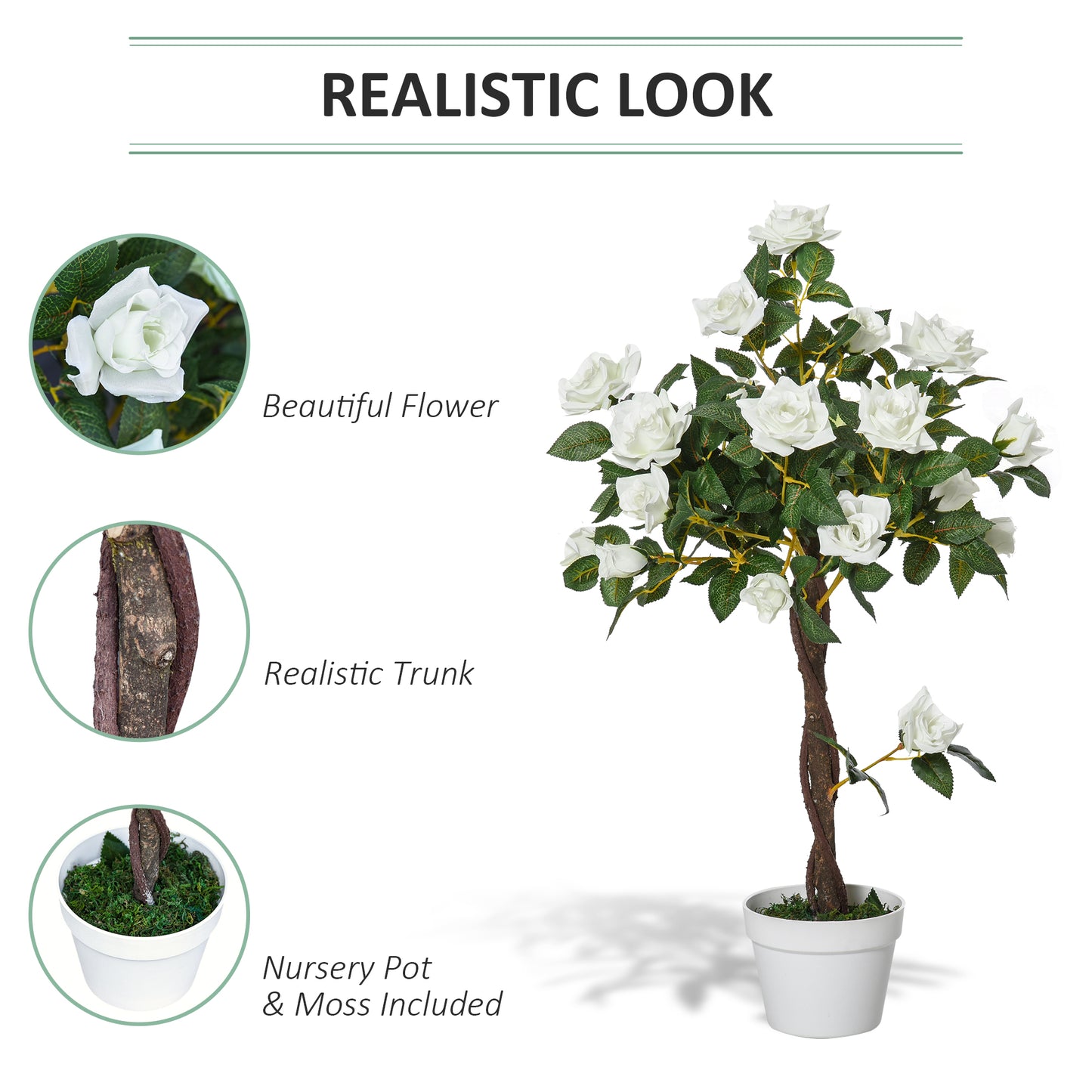 Vavipa Artificial White Rose Flower Display Plant In Pot For Interior Styling