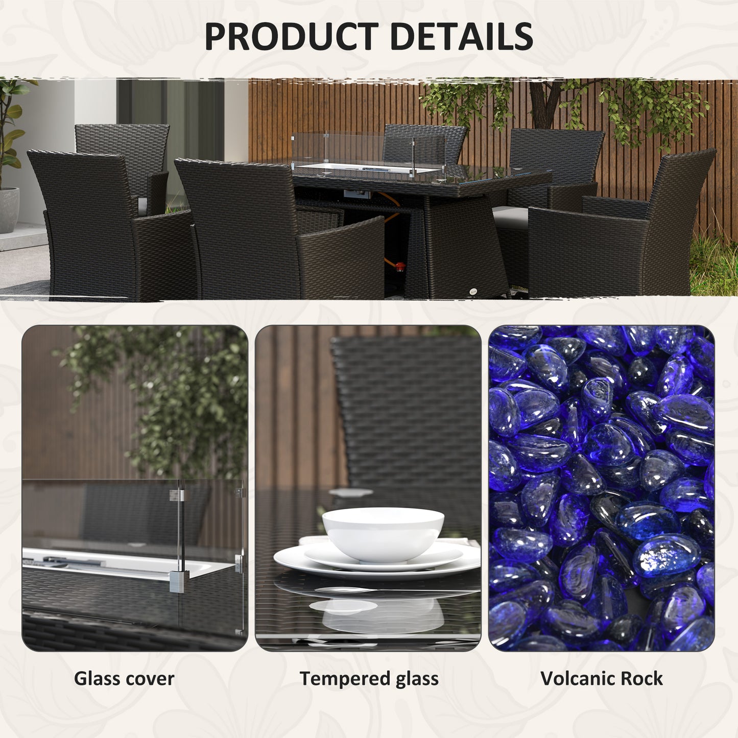 Lemadi Rattan Black 6 Seater Outdoor Dining Set With Fire Pit Table
