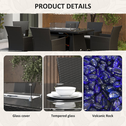 Lemadi Rattan Black 6 Seater Outdoor Dining Set With Fire Pit Table