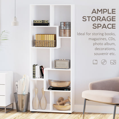 Lolesa Rovi Wood White Tall 8 Cube Bookcase Room Divider With Freestanding Shelving 70 x 24 x 178 cm