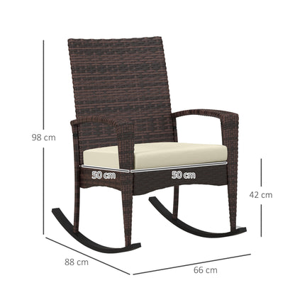 Ralave Set Of 2 Brown Rattan Garden Rocking Chairs With Cushions