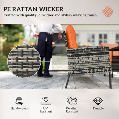 Lodori Grey Rattan 7 Seater Outdoor Dining Set with Orange Cushions And Table