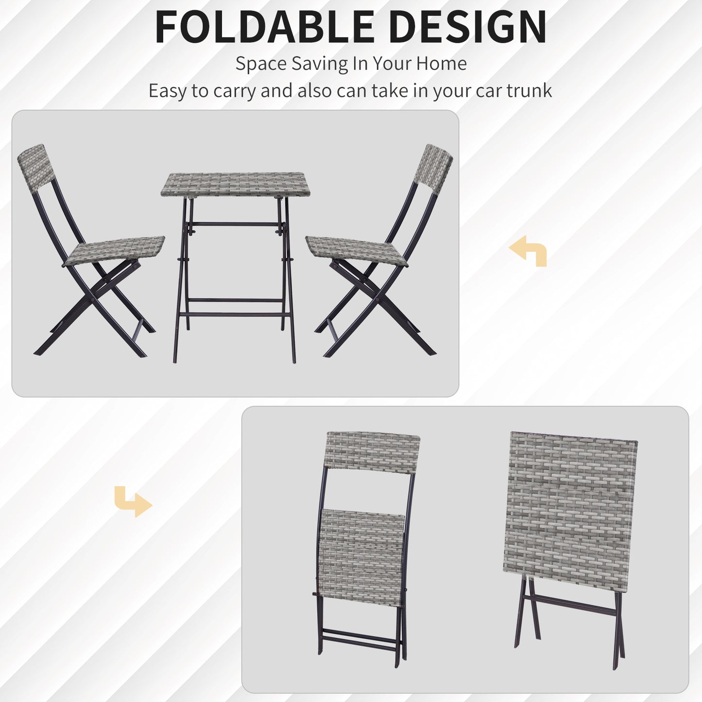 Lutapa Rattan Grey 2 Seater Folding Bistro Chair And Table Set