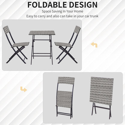 Lutapa Rattan Grey 2 Seater Folding Bistro Chair And Table Set