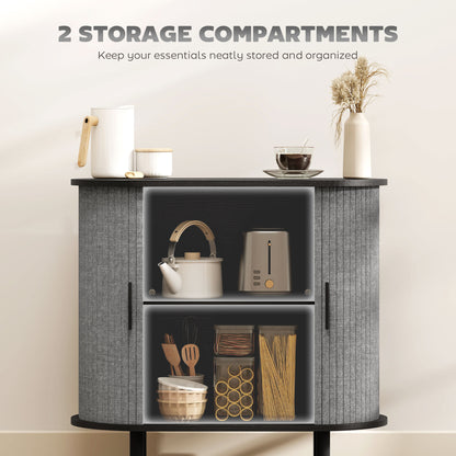 Rafa Vela Grey Tambour Sideboard With Fluted Sliding Doors And Wooden Legs