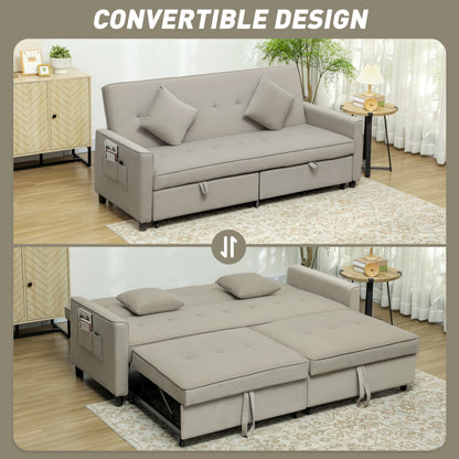 Yokari Beige Upholstered 3 Seater Convertible Sofa Bed Tufted
