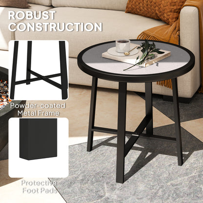 Moreve Black and Grey Wood Effect Round Outdoor Side Table With Steel Frame