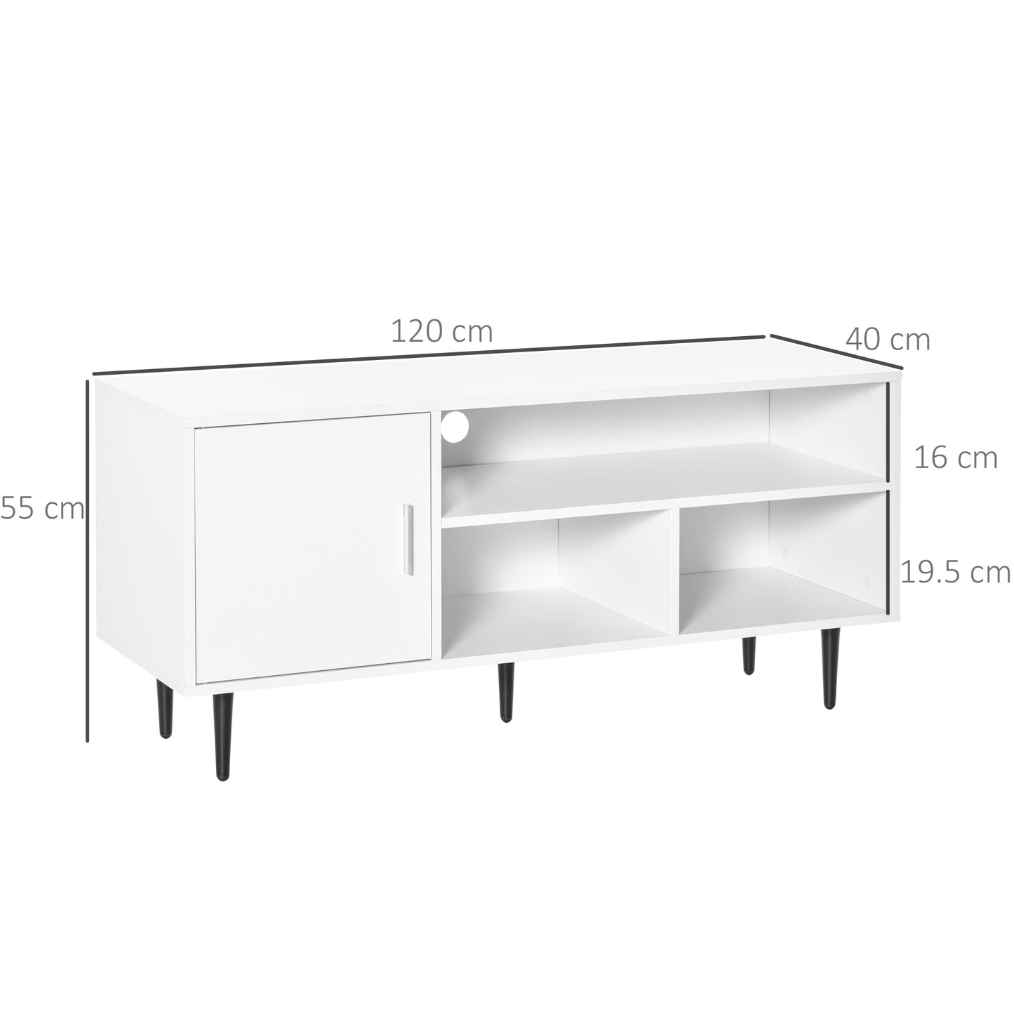 Satazi 120cm Wooden White TV Storage Unit 1 Drawer Open Shelving For Screens Up To 60 Inches