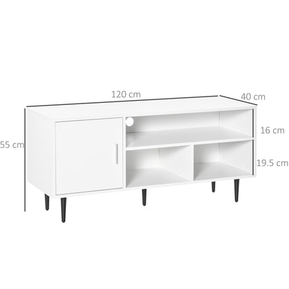 Satazi 120cm Wooden White TV Storage Unit 1 Drawer Open Shelving For Screens Up To 60 Inches