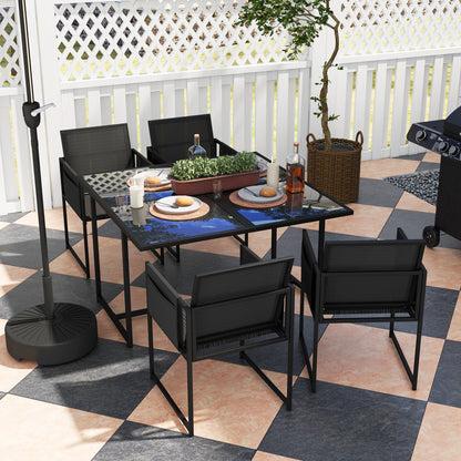 Bamico 4 Seater Metal Black Garden Dining Set With Mesh Seats And Glass Table