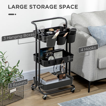 Nirelu Metal Black 3 Tier Home Trolley With Handle And Wheels