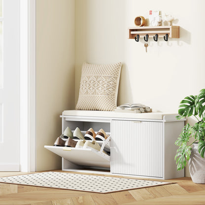 Fasu Liha Wooden White 10 Pair Shoe Bench With Cushioned Top