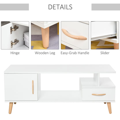 Lusayo Wooden White Minimalist Coffee Table With Storage Shelf And Drawer