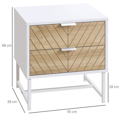 Filu Reno Set Of 2 Wooden White And Natural Chevron Bedside Tables With 2 Drawers