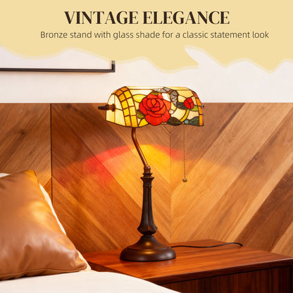 Vimoro Vael Glass And Metal Multicolour Tiffany Style Rose And Butterfly Table Lamp