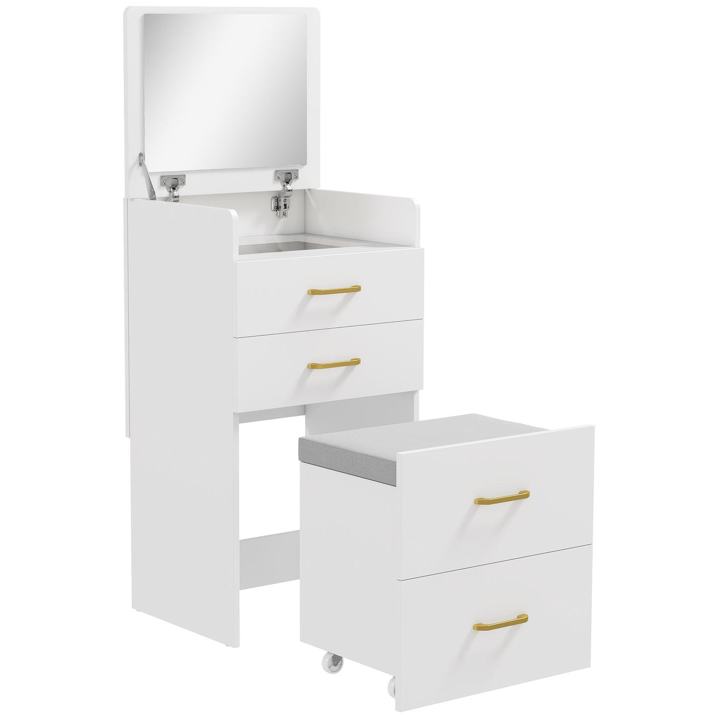 Yova White Compact Dressing Table And Stool Set With Storage