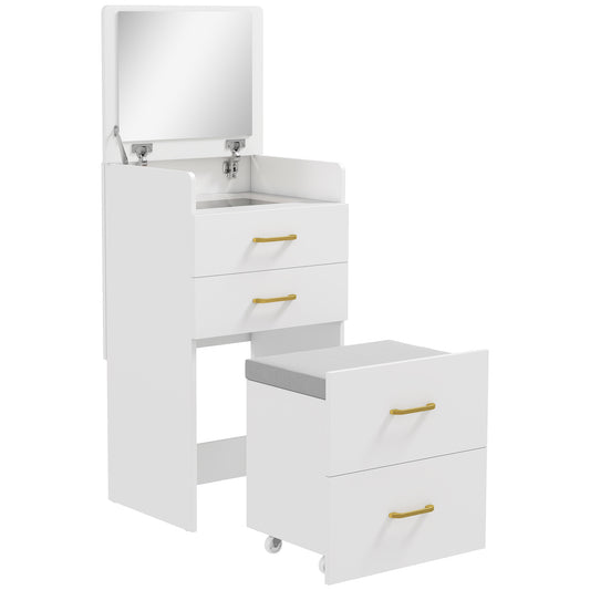 Yova White Compact Dressing Table And Stool Set With Storage