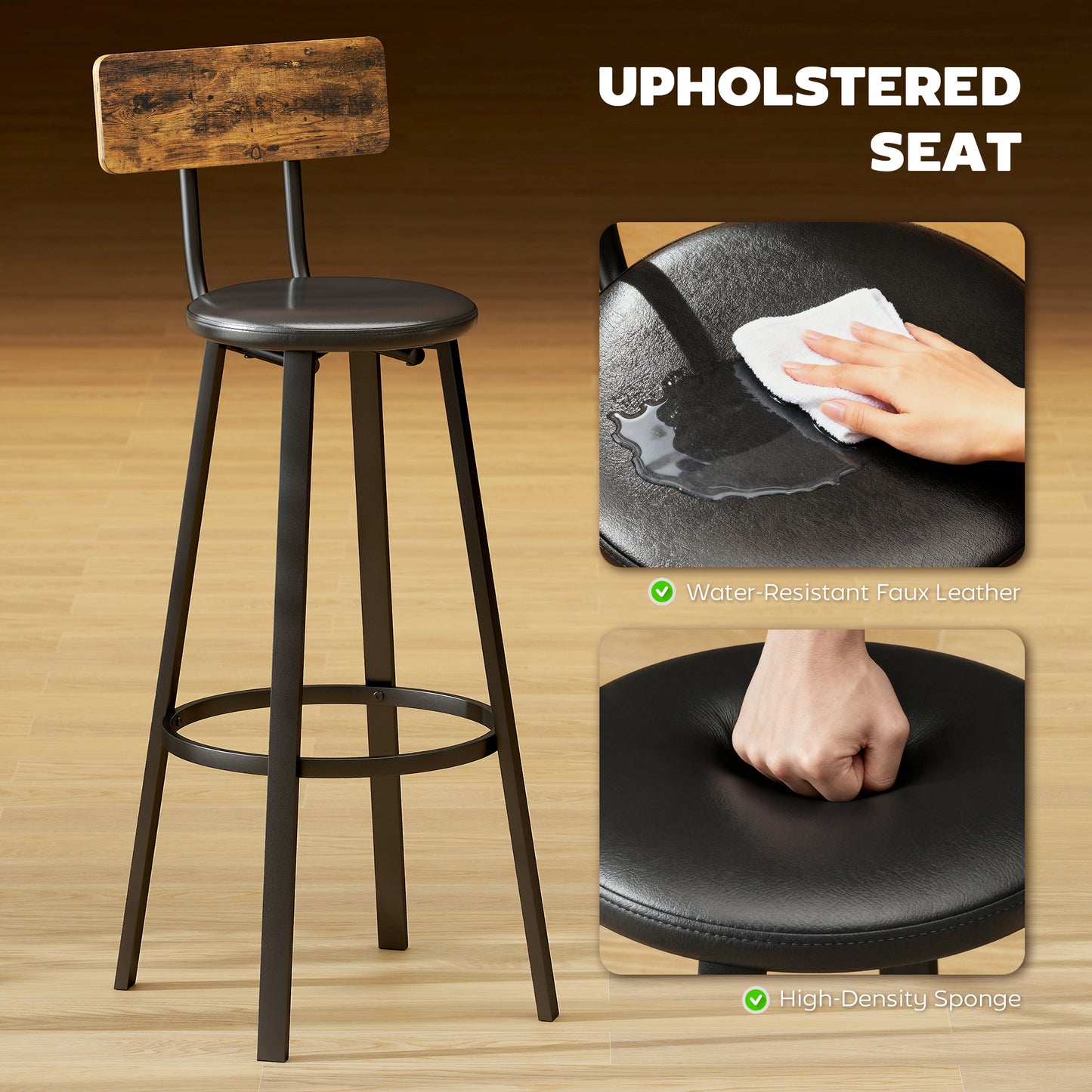 Namto Set Of 2 Brown And Black Industrial Steel Frame Bar Stools