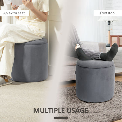 Seleco Set Of 2 Corduroy Grey Round Storage Ottomans